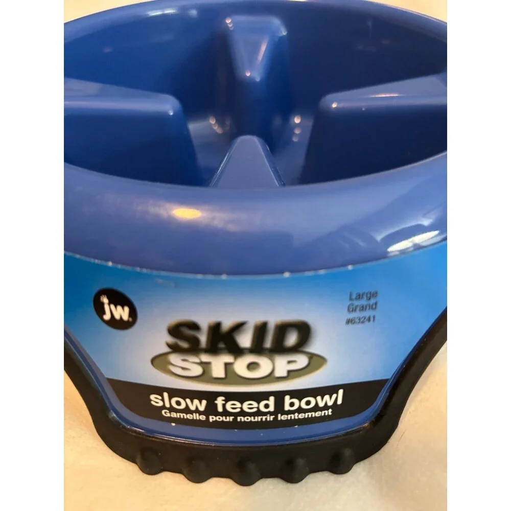 JW Pet Skid Stop Non-Skid Plastic Slow Feeder Dog Bowl 3-cup Large Blue NEW (A2)